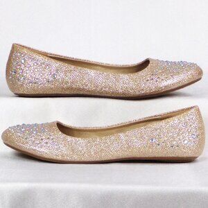 HOTCAKES 6.5M ORLEANS glittery gold ballet flats simulated gemstones all synth.